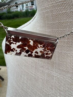Brown Resin and Silver-Tone Bar Necklace - Women Jewelry Necklaces